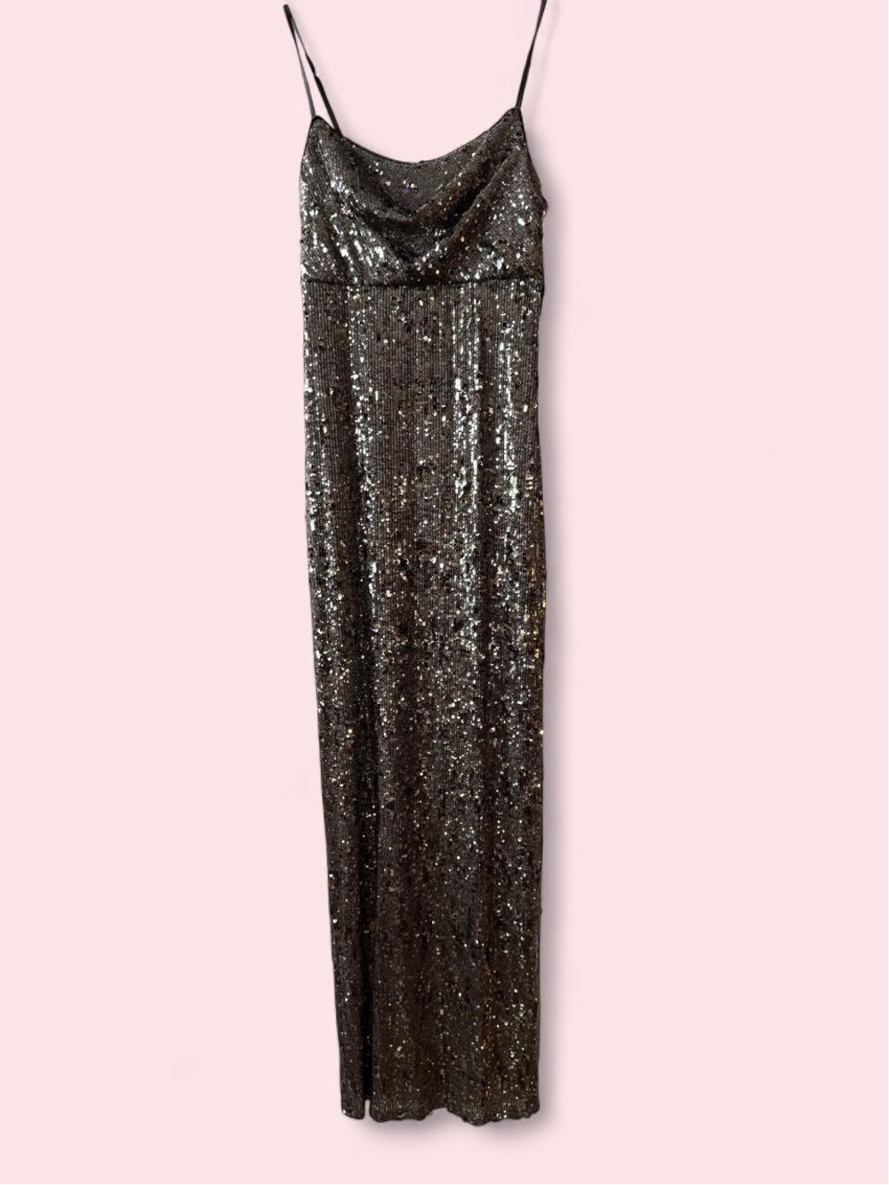 Line & Dot Metallic Sequin Slip Maxi Dress in Black